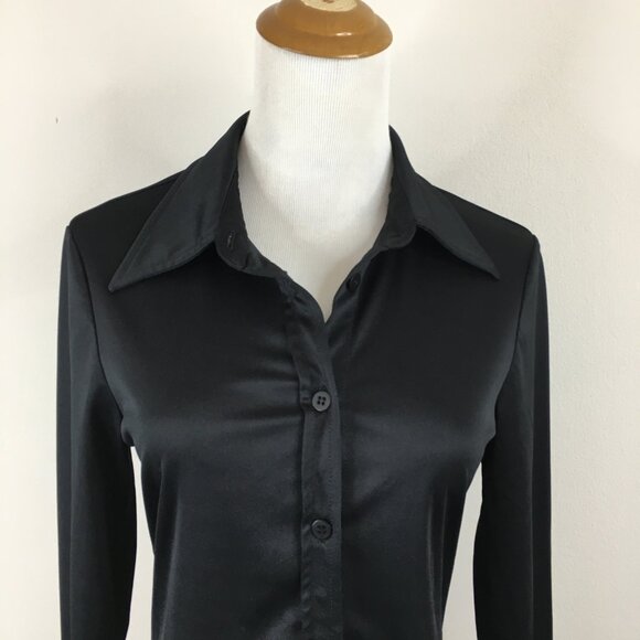 Vintage BCBGMAXAZRIA Black Long Sleeve Button down slim fitted Shirt - Picture 5 of 7
